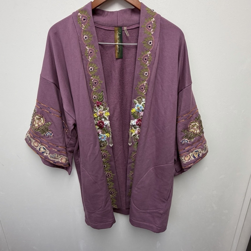 Aratta Juliette Embellished French Terry Kimono One Size Floral Boho‎ Hippie - Picture 2 of 13